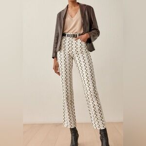 Reformation Cream and Brown Patterned Straight Leg Pants